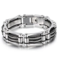Men's titanium steel cable bracelet with polished finish and woven industrial wire design - Steel with Black Industrial Style(KB139387-KFC)