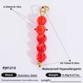 Waterproof 18k gold plated stainless steel red bead pendant charm with dimension specs - Red Crystal Beaded Pendant (PJ91213) / 5 Pieces / Red