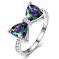 Luxury bow-knot zircon ring with rainbow gemstone and silver finish on white background - US 6 / Colorful
