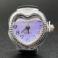 Silver alloy heart-shaped ring watch with a light purple dial and quartz movement - Purple