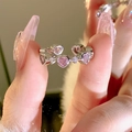 Silver open ring with pink heart-shaped stones and tiny diamonds for women - Pink Heart Pave Zircon Open Ring (J3222)