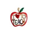 Golden apple teacher brooch with red enamel and sparkling I Love To Teach crystals - Teacher's Day Apple