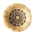Bohemian woven straw wall decor in beige with a black spiral pattern and fringe edges - Black Pattern Spiral Tassel Style (28cm)