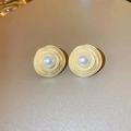 Vintage gold spiral earrings with central pearl inlay in a classic retro style - 37# Silver Earring Post - Gold Entwined Circle Pearl