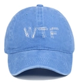 Sky blue washed cotton baseball cap with white WTF embroidery for outdoor casual wear - One Size / Light Blue