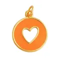 Golden round pendant with vibrant orange enamel and heart-shaped hollow-out design - Orange Cutout Heart-L281214