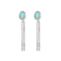 Silver drop earrings with oval turquoise stones and double row rhinestone tassels - Oval Tassel Earrings