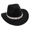 Dettaglio del cappello da cowboy in lana nera con fascia di perle bianche e borchie. - Nero