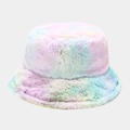 Chapeau bob en peluche tie-dye aux dégradés de rose, violet et cyan pastel vibrant - M(56-58cm) / Tie-Dye Vert Violet