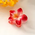 Red and white gradient plumeria flower hair claw clip with glossy resin finish - Three-color Sunrise Red [8cm Large]
