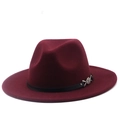 Classic burgundy wool fedora hat with elegant black band and silver buckle detail - M (56-58cm) / Burgundy
