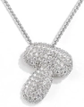 Silver letter T pendant necklace with full cubic zirconia inlay and high polished finish - Letter T / Silver