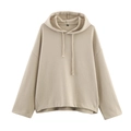 Khaki two-piece tracksuit featuring drawstring hoodie and wide-leg knit pants - S / Apricot Top