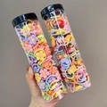 Elastic children hair ties with colorful flower and fruit charms in two clear bottles - Flower + Colorful Fruit Style (18#) / 40-Piece Set (One Bucket)