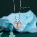 Collana a quadrifoglio con cuori in acciaio inossidabile argento e zirconi - Quadrifoglio Apribile (A717) / Argento