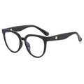 Classic black oversized round frame anti-blue light glasses in a professional side view - Black