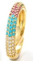Adjustable gold ring featuring rows of pave set white, blue, and pink cubic zirconia - Adjustable Open / Gold - Multicolor Zircon