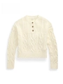 Jersey retro de punto trenzado crema con botones vintage y puños acanalados clásicos - S / Blanco lechoso