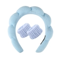 Light blue sponge headband and wristband set for face washing made of soft towel fabric - Sky Blue Terry Headband + 2 Wristbands