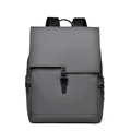 Detailed front view of a grey waterproof minimalist backpack with buckle closure and side zipper - Gray