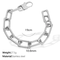 Polished silver stainless steel chunky chain bracelet with 10.8mm square link design - SL103 Bracelet (19cm x 10.8mm) / Silver