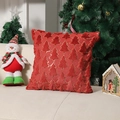 Red Christmas pillow cover featuring a plush pine tree pattern with golden sequins - Red Brown
