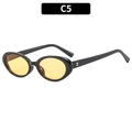 Retro oval sunglasses with glossy black frame and bright yellow lenses, style C5 - Black Frame Yellow Lens