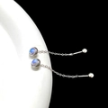 Detail of silver titanium steel earrings with iridescent moonstone and long chain tassels - Frosted Moonstone Tassel / Steel Color - Frosted Moonstone Tassel (Single)
