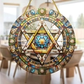 Bohemian acrylic colorful mandala star suncatcher with hanging gold string decoration - Star Of David Pattern (35) / 15x15x0.2cm