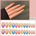 Faux ongles ballerine longs avec design français en V multicolore ensemble de 24 pièces - Multicolore V-Shape French (JP0363-05)