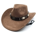 Chapeau de cowboy marron en daim avec boucle tête de taureau et perles décoratives - M (56-58cm) / Café Clair
