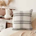 Luxury black and white checkered tweed pillow cover on a modern white fleece sofa - Black White Grid