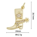 Detail of 18k gold plated cowboy boot pendant with cubic zirconia inlay and dimensions - Cowboy Boot