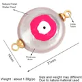 Ciondolo in perla d'acqua dolce con Evil Eye rosa e anelli dorati, misura 21x14mm - Argento/Occhio del Male Rosa (L344502)