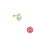 Teardrop S925 sterling silver ear stud with iridescent moonstone and white zircons - Single Gold #5 (Teardrop with Stones)