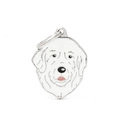 Cartoon Great Pyrenees pet tag charm with white enamel and silver metal split ring - 14 Great Pyrenees