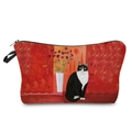 Detail view of the cute cat print and floral pattern on the canvas cosmetic bag - Red Oil Painting Cow Cat Style (hz3544)