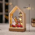 Wooden Christmas house advent calendar with LED warm lights and Santa motif, 12cm height - Wooden Cabin Gnome Car Ornament (With Light)