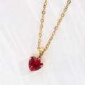 Collana minimalista in oro con ciondolo in zircone rosso a forma di cuore su catena fine - Colore Acciaio 45+5cm / Rosso Rubino
