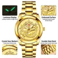 Gold stainless steel quartz watch featuring a 3D dragon relief and luminous hands - Gold Steel Strap Gold Dial
