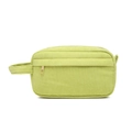 Portable green corduroy makeup bag with side handle and top zipper closure - Green