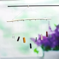 Natural crystal mushroom wind chime with multi-color stones and wooden bar for home decor - Long Bar Style