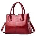 Glossy dark wine red stone pattern handbag with crocodile texture and gold hardware - Burgundy