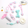 10er-Pack robuste Baumwoll-Hundespielzeuge zum Kauen in Pink und Mintblau geflochten - 10-teiliges Deluxe-Macaron-Colorblock-Set