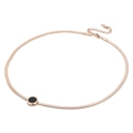 Rose gold flat snake chain necklace with Roman numeral engraved black shell pendant - Rose Gold