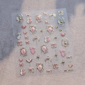 Stickers à ongles M-780 rose et or avec motifs mignons de chat, nœud et cœur - M-780 Chat Doré Nœud (Avec Colle Gelée)