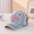 Light blue denim baseball cap for kids featuring pink Pogle letter embroidery - 50-54CM, Adjustable / Pink Letters