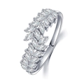 Detailed macro view of marquise cut gemstones in a leaf design on a silver ring - US 6 / White Gold