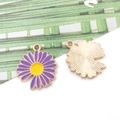 DIY purple daisy flower pendant with gold metal alloy base and yellow center - Open Purple Daisy (12065) / 18x21mm