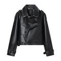 Veste perfecto courte en similicuir noir pour femme avec ceinture à boucle métallique - S / Noir